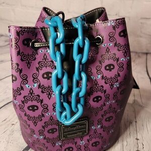 Loungefly Haunted Mansion Disney Purple Patterned Backpack Purse Bucket Bag